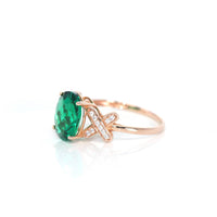 Baikalla Jewelry Gold Sapphire Ring 14k Rose Gold Lab-Created Emerald Ring With CZ