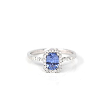 Baikalla Jewelry Gold Sapphire Ring 5 14k White Gold Natural Blue Sapphire Ring with Diamonds