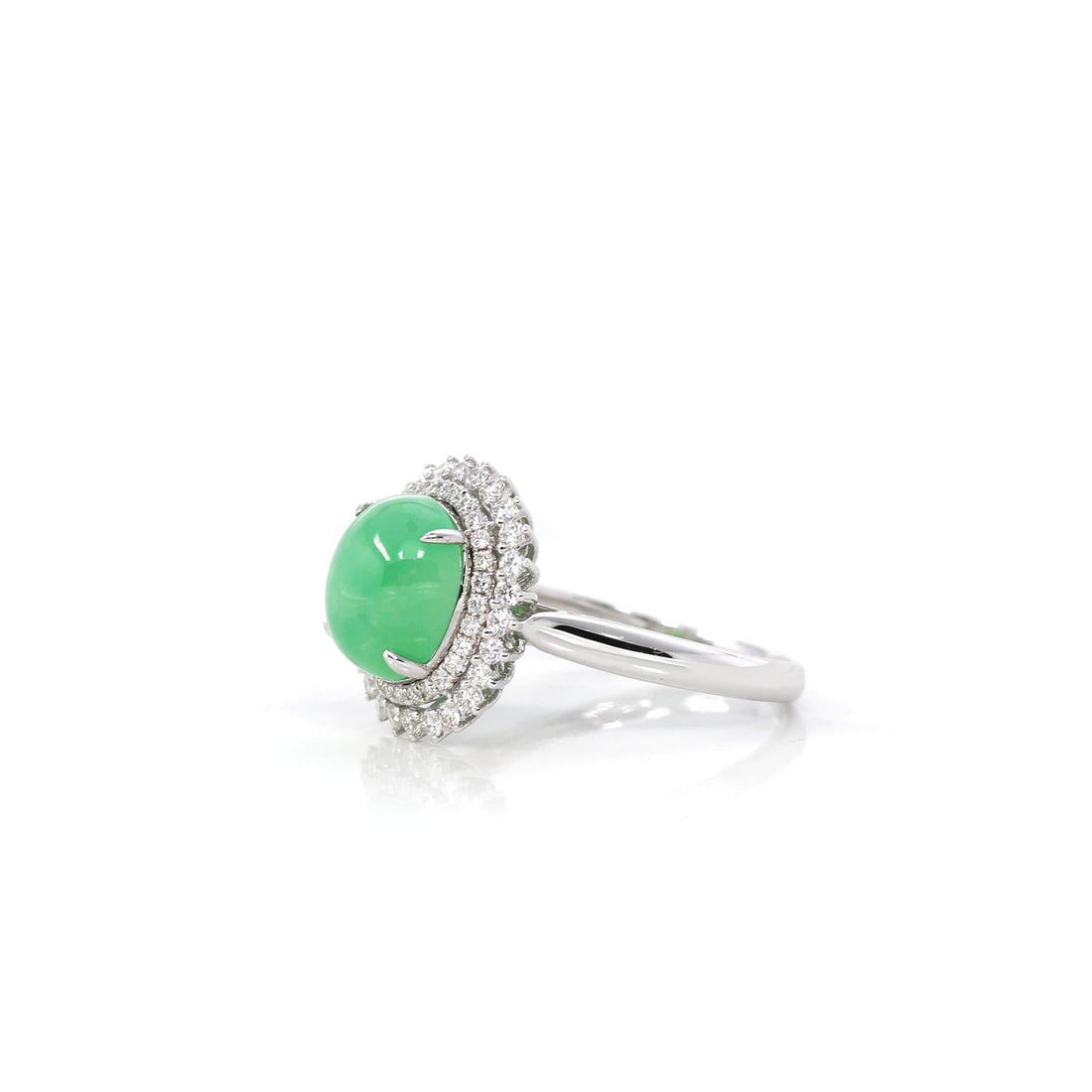 Baikalla Jewelry Jadeite Engagement Ring 18k White Gold Natural Imperial Green Jadeite Jade Engagement Ring With Diamonds