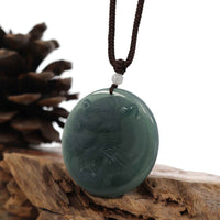 Baikalla Jewelry Jade Carving Necklace Natural Deep Blue Green Jadeite Jade "Roaring Tiger" Pendant Necklace For Men, Collectibles.