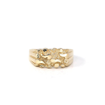 Baikalla Jewelry Gold Diamond Men's Ring 7 14k Solid Yellow Gold Nugget Men's Band Ring