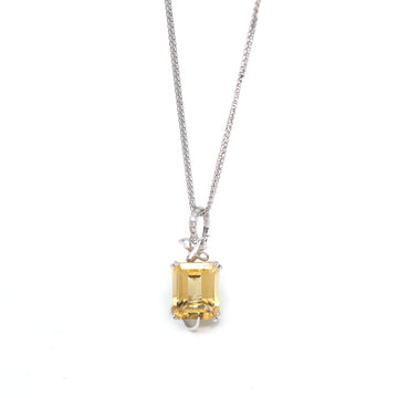 Baikalla Jewelry Gemstone Pendant Necklace Pendant Only 18k White Gold Genuine Citrine & Diamonds Pendant Necklace with Diamond