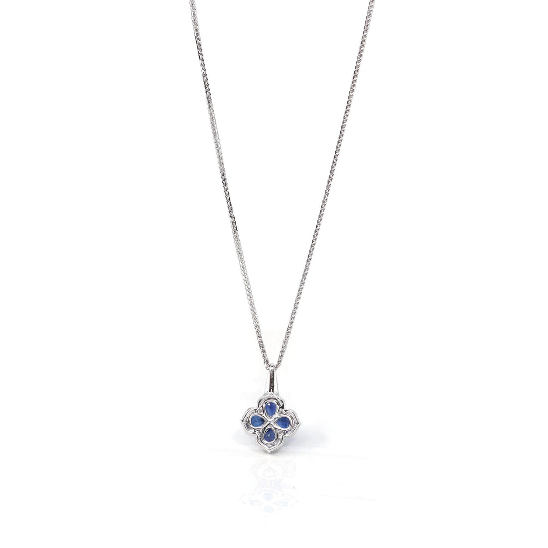 Baikalla Jewelry gemstone jewelry 18k White Gold Natural Blue Sapphire 4 Stone Necklace With Diamonds