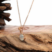 Baikalla Jewelry 18k Gold Jadeite Necklace 18K Rose Gold "Morning Glory" Genuine Ice Jadeite Jade Pendant with Diamonds