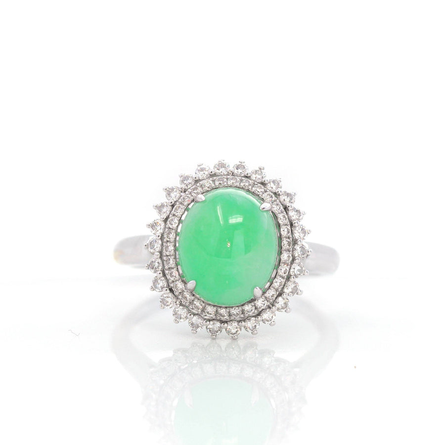 Baikalla Jewelry Jadeite Engagement Ring 5 18k White Gold Natural Imperial Green Jadeite Engagement Ring With Diamonds