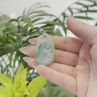 Natural Green Jadeite Jade Ru Yi Necklace With Sterling Silver Bail