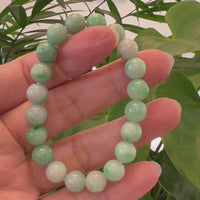 Jadeite Jade 9 mm Round Green Beads Bracelet ( 9 mm )