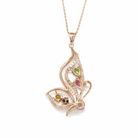 Baikalla Jewelry Silver Tourmaline Pendant Baikalla™ Sterling Silver Tourmaline Butterfly Pendant Necklace With CZ