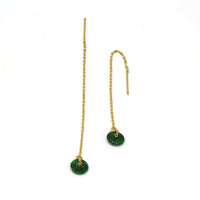 Baikalla Jewelry Gold Jade Earrings Baikalla™ "Lucky Button"14K Royal Yellow Gold Genuine Jade Jadeite Lucky Nuts Drop Earrings #E11