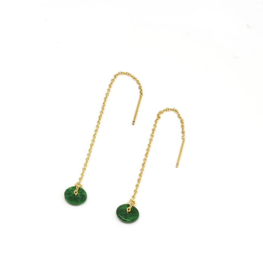 Baikalla Jewelry Gold Jade Earrings Baikalla™ "Lucky Button"14K Royal Yellow Gold Genuine Jade Jadeite Lucky Nuts Drop Earrings #E11