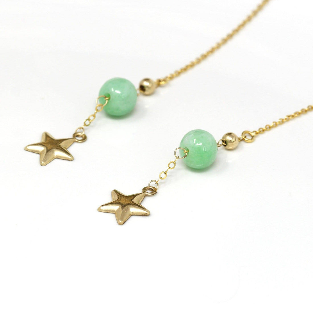 Baikalla Jewelry Gold Jade Earrings Baikalla™ "You are the brightest star to me" 14K Royal Yellow Gold Genuine Jade Jadeite Beads and Gold Star Longer Earrings