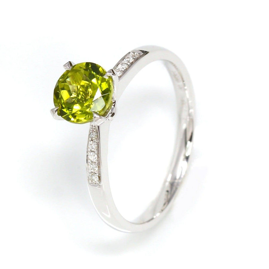 Baikalla Jewelry 18k Gold Peridot Ring 8 Baikalla™ 14k White Gold Natural Round Brilliant Peridot Diamond Anniversary Ring #R13
