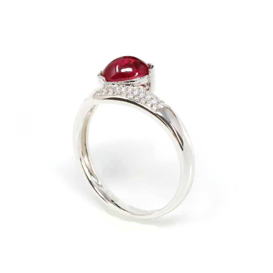 Baikalla Jewelry Gold Ruby Ring 18k White Gold Natural Oval Ruby Diamond Anniversary Ring R14
