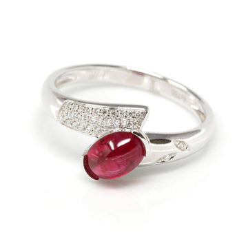 Baikalla Jewelry Gold Ruby Ring 18k White Gold Natural Oval Ruby Diamond Anniversary Ring R14