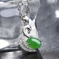 Baikalla Jewelry Jade Pendant Baikalla™ "Love Swan" Genuine Nephrite Green Jade Swan Pendant Necklace with Tourmaline & CZ