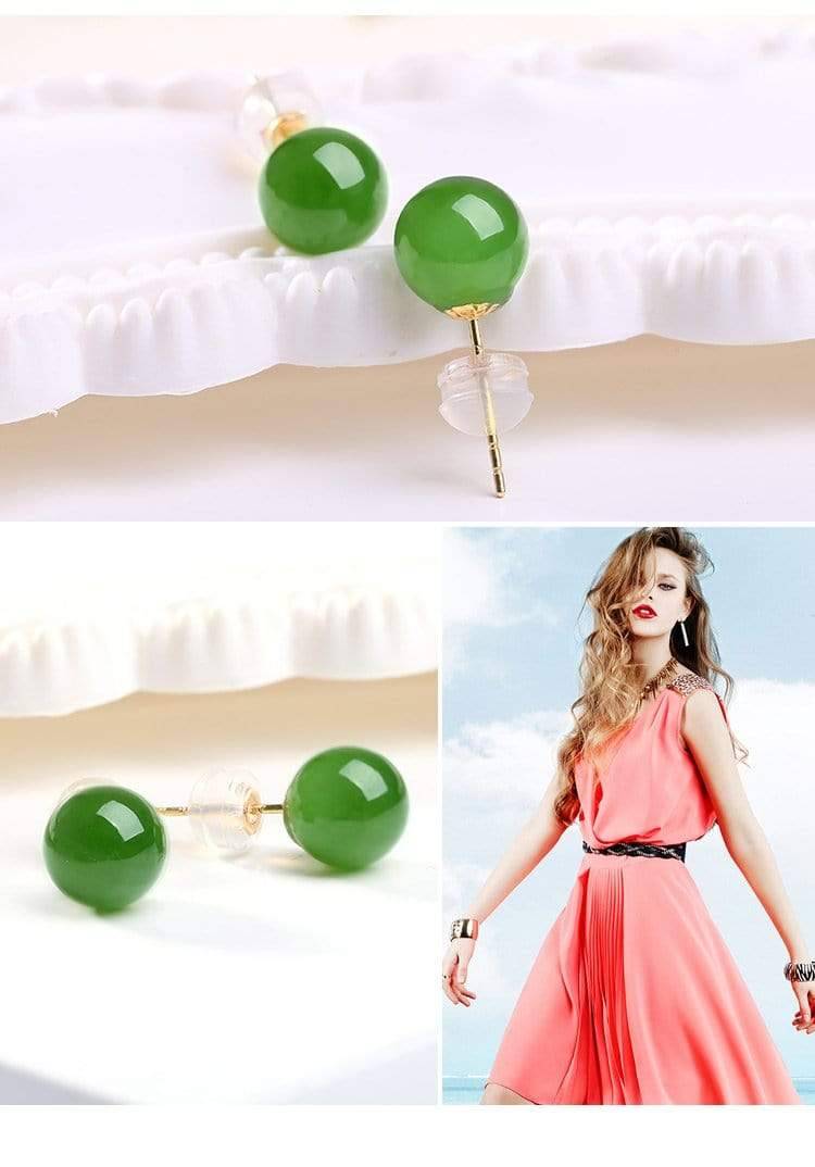 Baikalla Jewelry Gold Jade Earrings Baikalla™ "Classic Jade Stud" 18K Gold Genuine Nephrite Green Jade Beads (high quality) Earrings