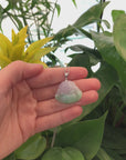 14k White Gold Bail "Laughing Buddha" Genuine Vibrant Lavender Green Jadeite Jade Buddha Pendant Necklace