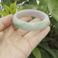 Baikalla Classic Green Natural Jadeite Jade Wider Bangle Bracelet (58.96 mm) #985