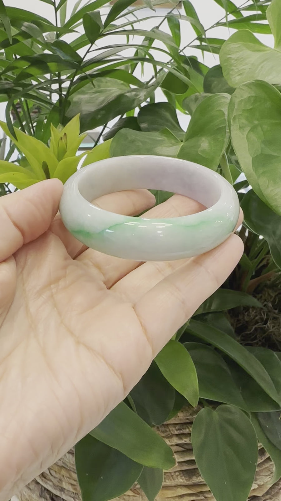 Baikalla Classic Green Natural Jadeite Jade Wider Bangle Bracelet (58.96 mm) #985