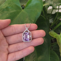 Sterling Silver Natural Amethyst Luxury Pendant Necklace With CZ