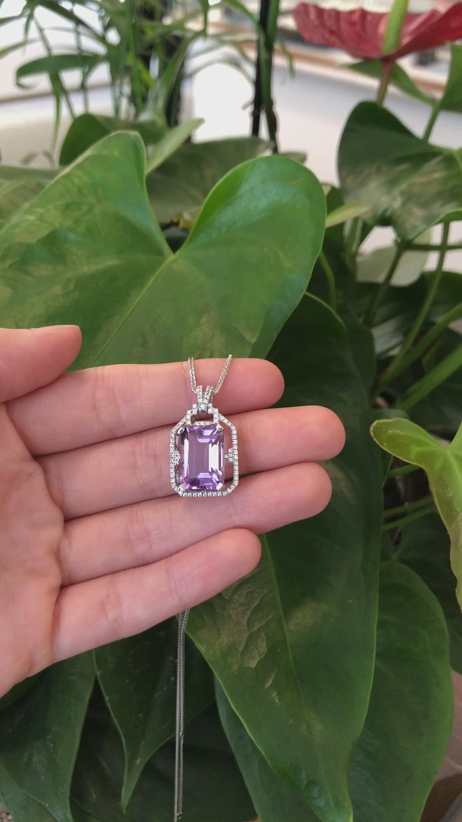 Sterling Silver Natural Amethyst Luxury Pendant Necklace With CZ