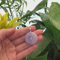 14k White Gold "Good Luck Button" Necklace Lavender Jadeite Jade Lucky KouKou Pendant Necklace with Diamond VS1 Bail