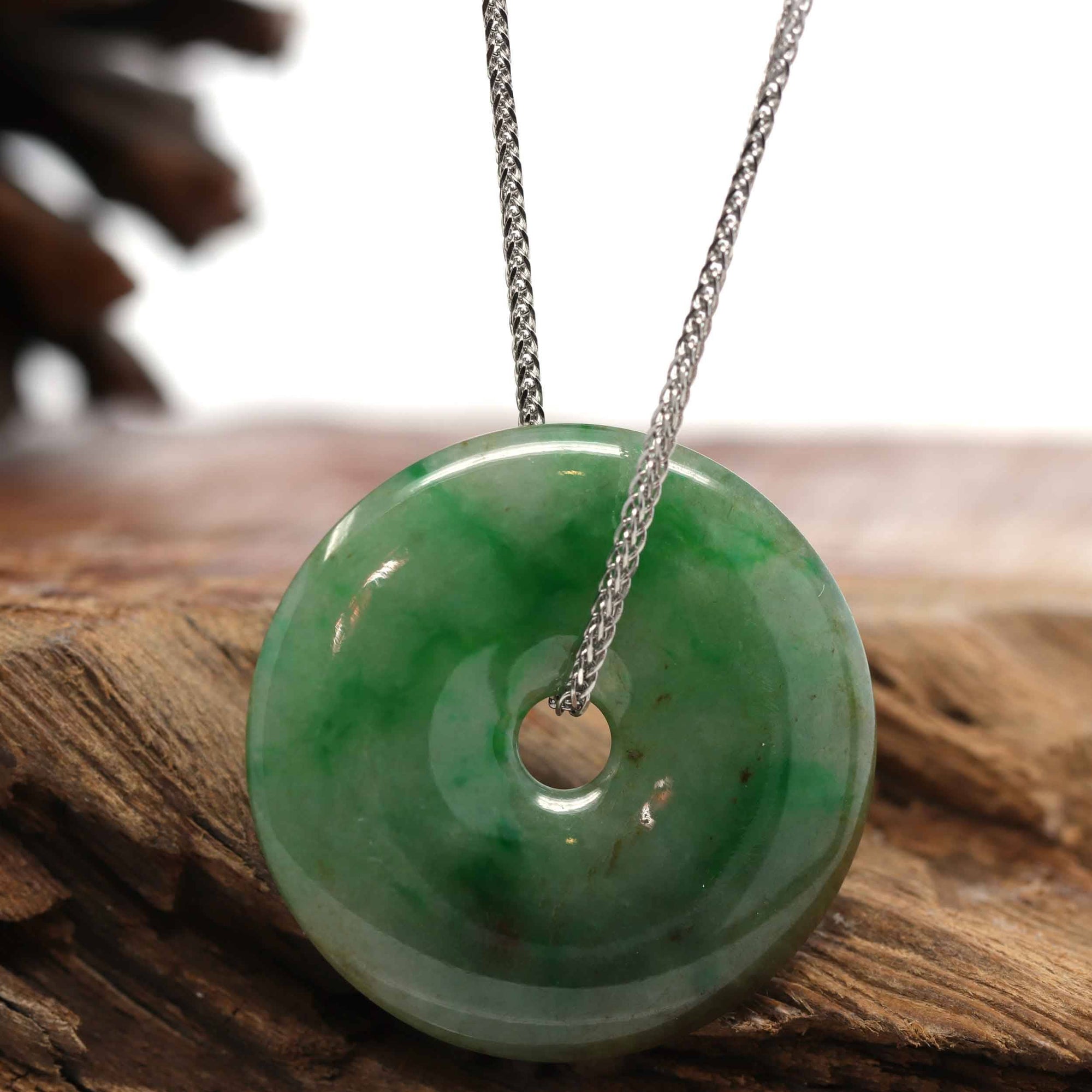Baikalla Jewelry Jade Pendant Necklace Baikalla "Good Luck Button" Necklace Green Jadeite Jade Lucky Ping An Kou Pendant