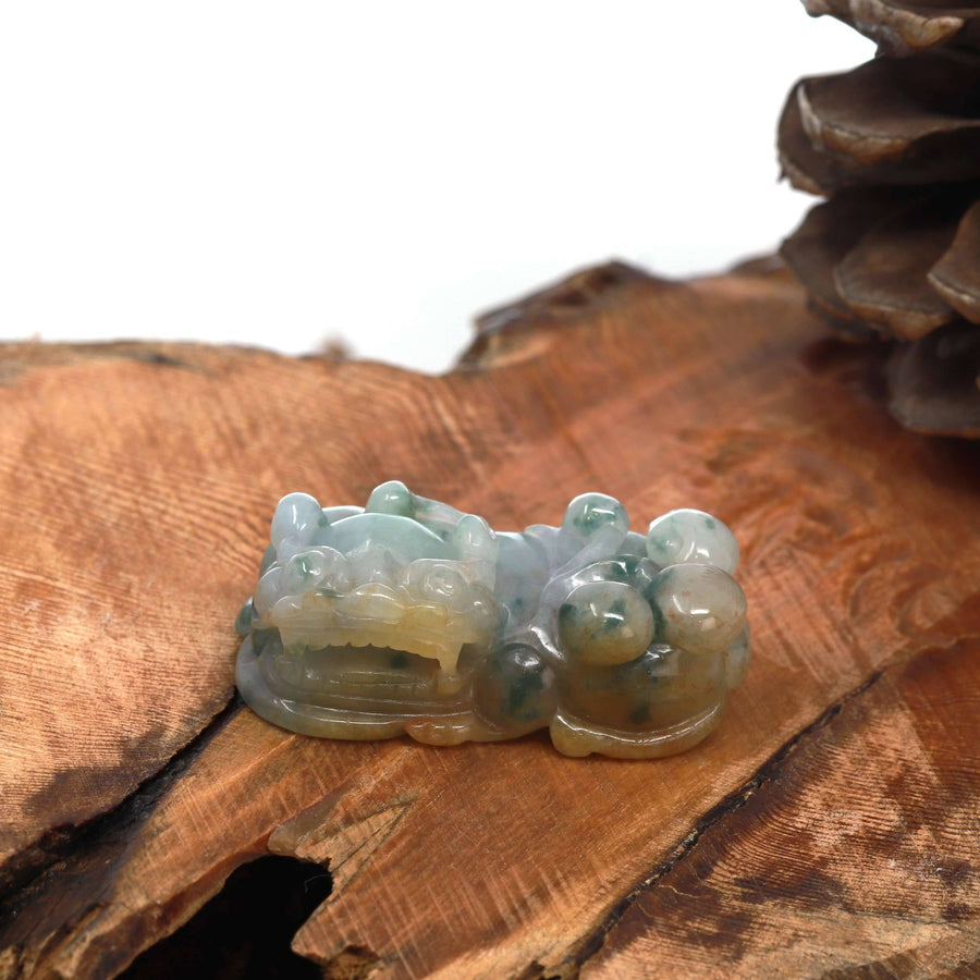 Baikalla Jewelry genuine jadeite carving W/O Jadeite Bead Necklace Baikalla™ Pi Xiu Genuine Burmese Blue Green W/ Yellow Accents Jadeite Jade PiXiu Pendant Necklace (FengShui Lucky)