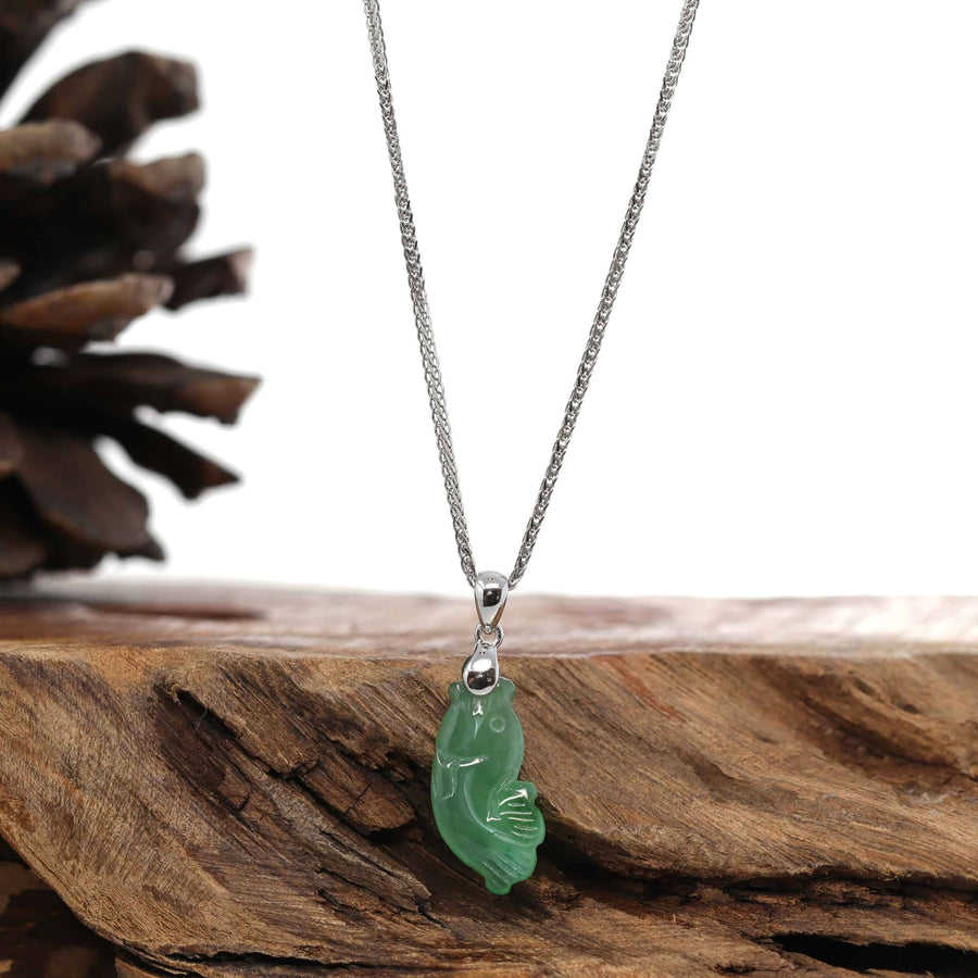 Baikalla Jewelry Jade Pendant Necklace Baikalla "Prosperity Every Year (年年有鱼)" Lucky Fish Carving Pendant Necklace Natural Green Jadeite Jade JG154