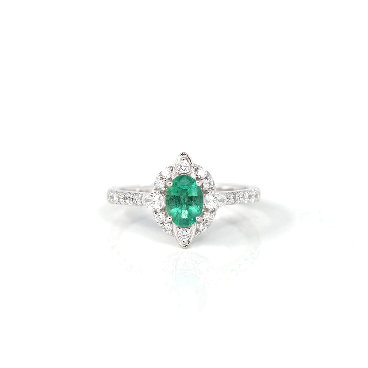 Baikalla Jewelry Gold Emerald Ring 18k White Gold Natural Emerald Ring with Diamonds