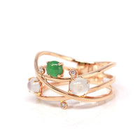 Baikalla Jewelry Jadeite Engagement Ring Baikalla™ "Bubble Collection" 18k Rose Gold Natural Ice/ Multi-Colored Jadeite Ring With Diamonds