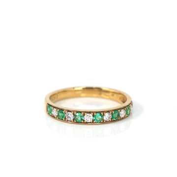 Baikalla Jewelry Gold Emerald Ring 5 18k Yellow Gold Natural Emerald Seven Stones Set Band Ring with Diamonds