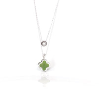 Baikalla Jewelry Silver Jade Pendant Necklace Baikalla™ Sterling Silver Real Green Nephrite Jade Lucky Four Leaf Clover Set