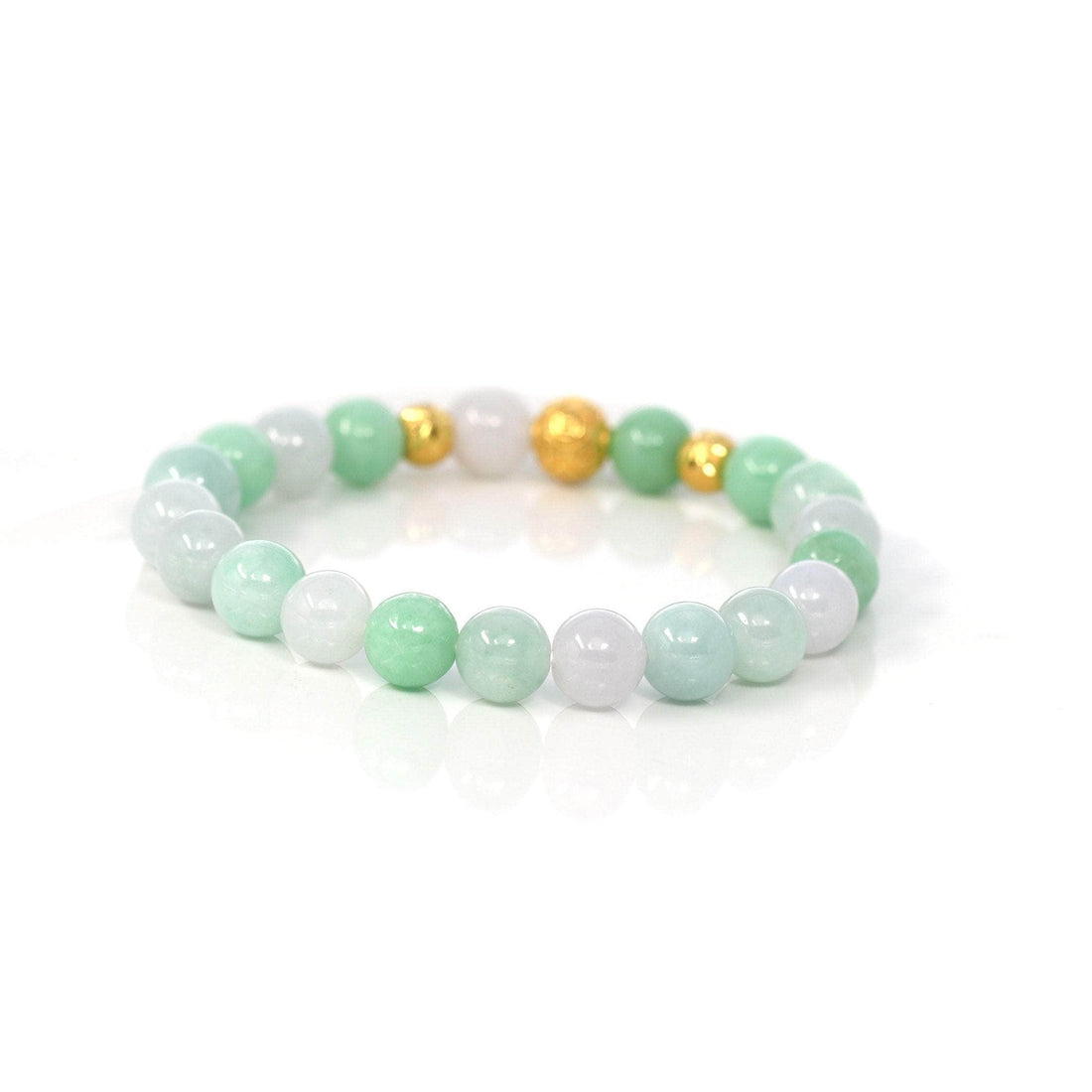 Baikalla Jewelry jade beads bracelet 24K Pure Yellow Gold Money Beads With Genuine Green Jade Round Beads Bracelet ( 9 mm )