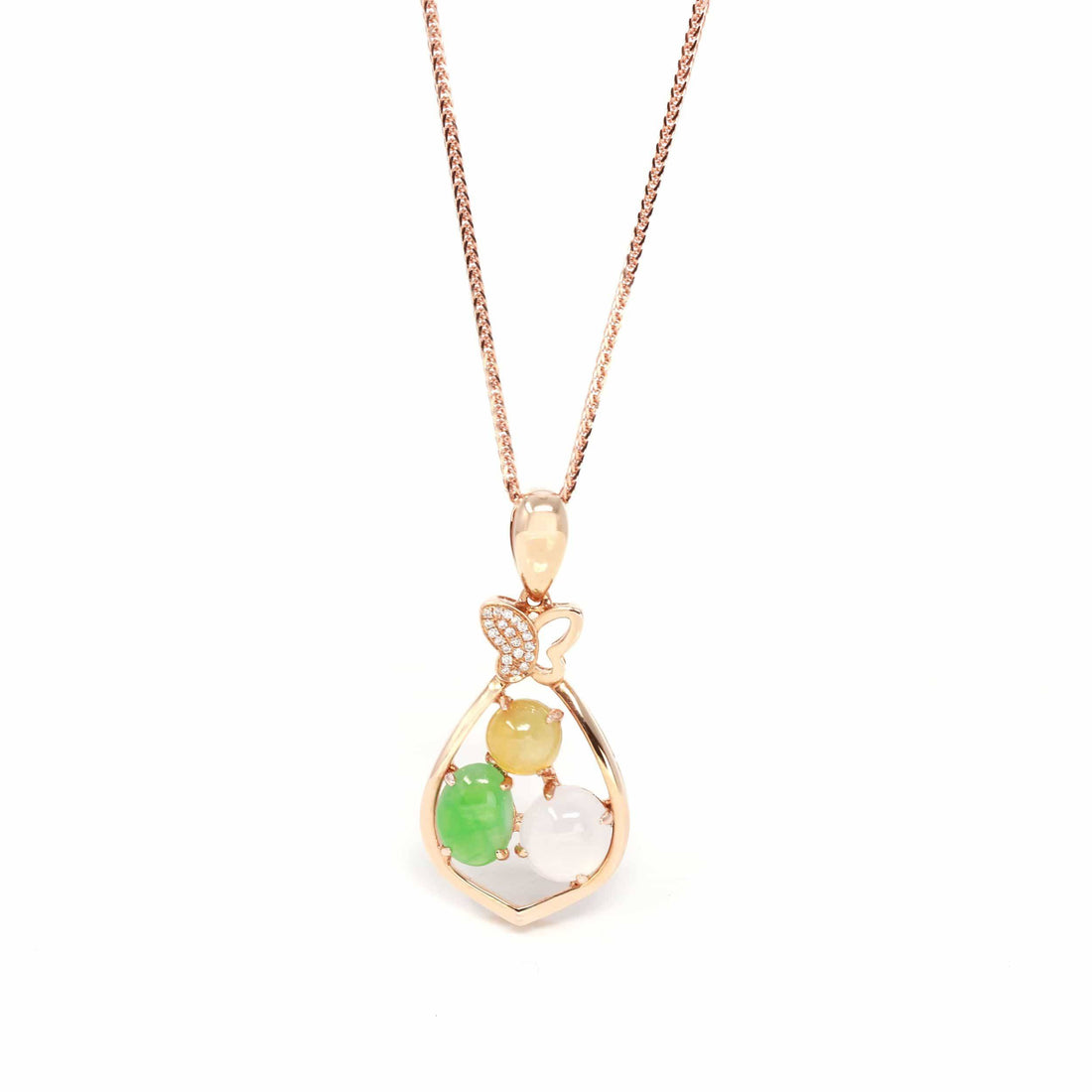 Baikalla Jewelry Gold Jadeite Necklace Baikalla™ "Money Sack" 18k Rose Gold Multi-Colored Jadeite Jade Diamond Pendant Necklace