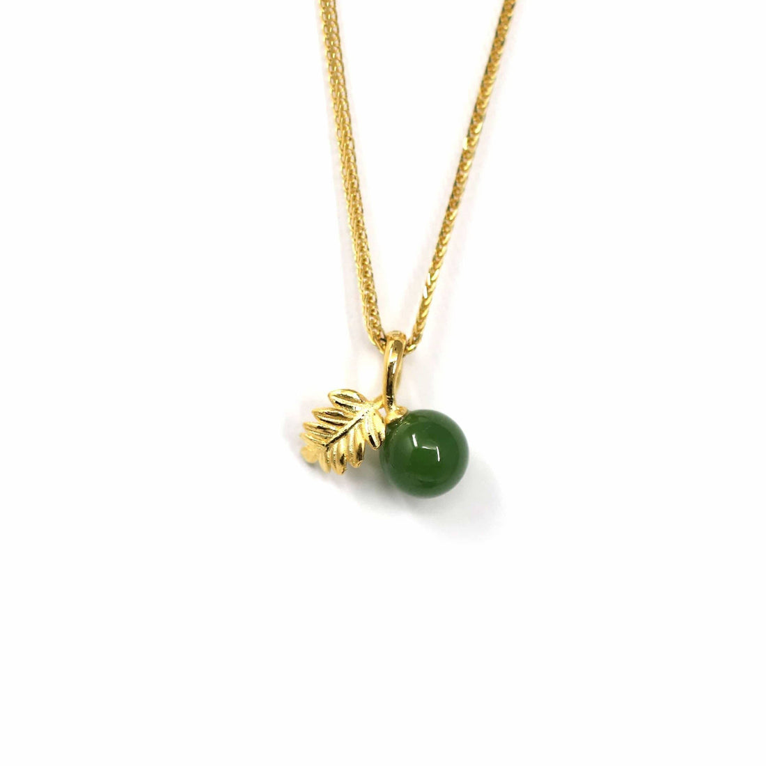 Baikalla Jewelry Gold Jade Necklace Nice Leaf 24k Yellow Gold Genuine Green Jade Bead With Leaf Pendant Necklace