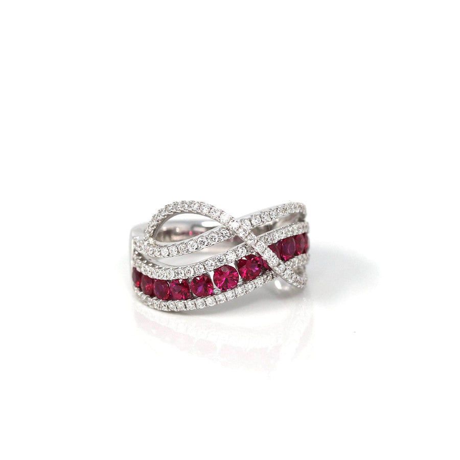 Baikalla Jewelry Gold Sapphire Ring 5 18k White Gold Natural Ruby Channel Set Fancy Ring with Diamonds