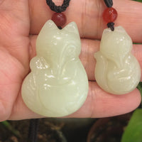 Genuine Nephrite White Jade Cute Fox Pendant Necklace