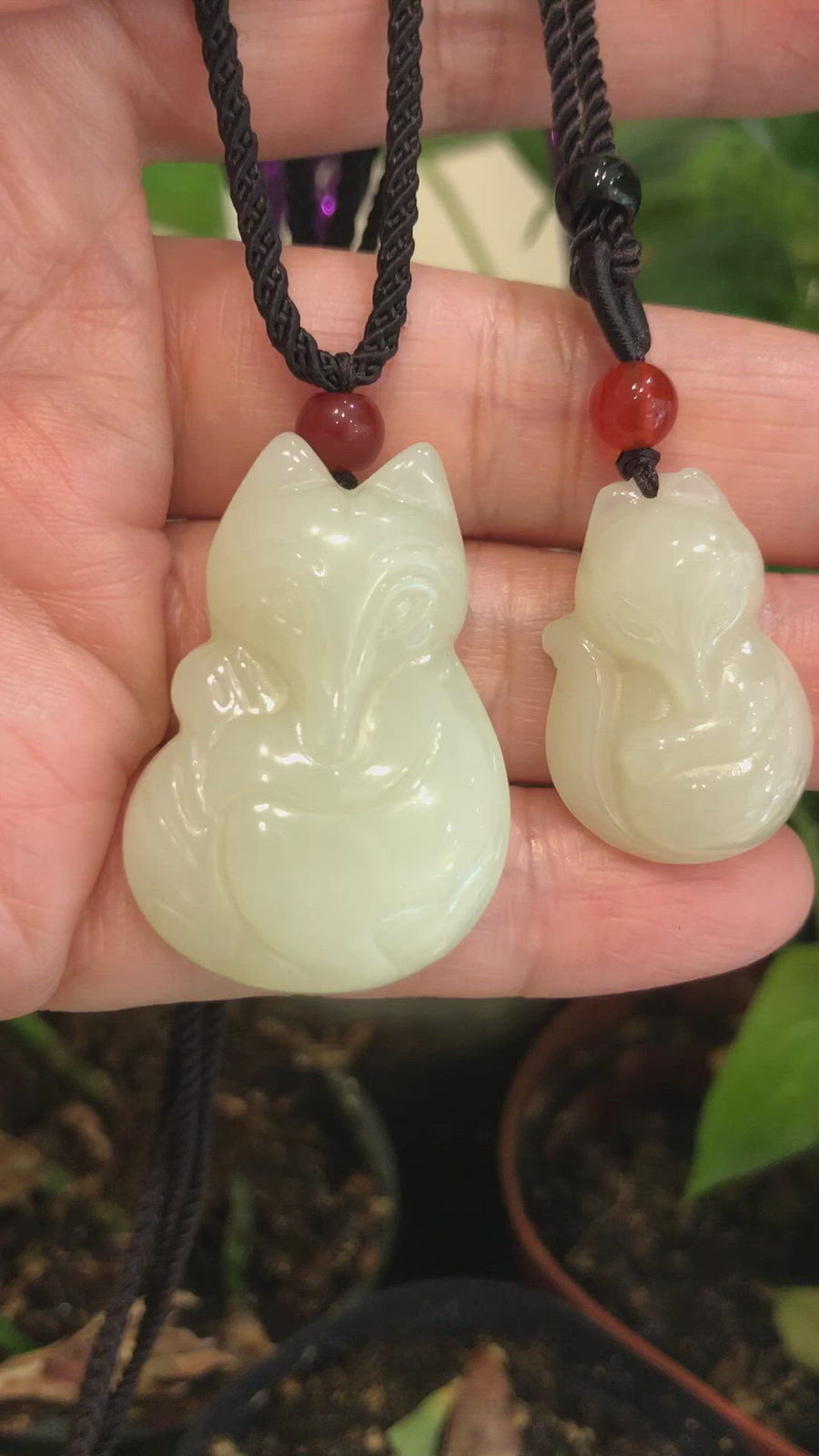Genuine Nephrite White Jade Cute Fox Pendant Necklace