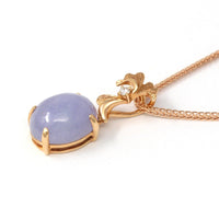 Baikalla Jewelry 18k Rose Gold Genuine Burmese Lavender Jadeite  Pendant Necklace With Diamond