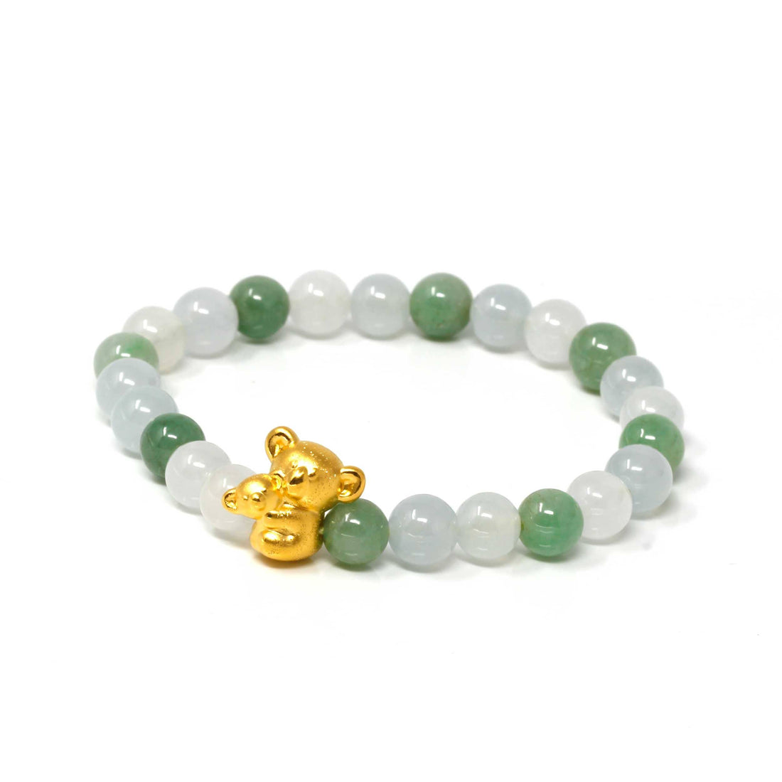 Baikalla Jewelry 24k Gold Jadeite Beads Bracelet Genuine High-quality Jade Jadeite Bracelet Bangle with 24k Yellow Gold Koala Bear Charm #402