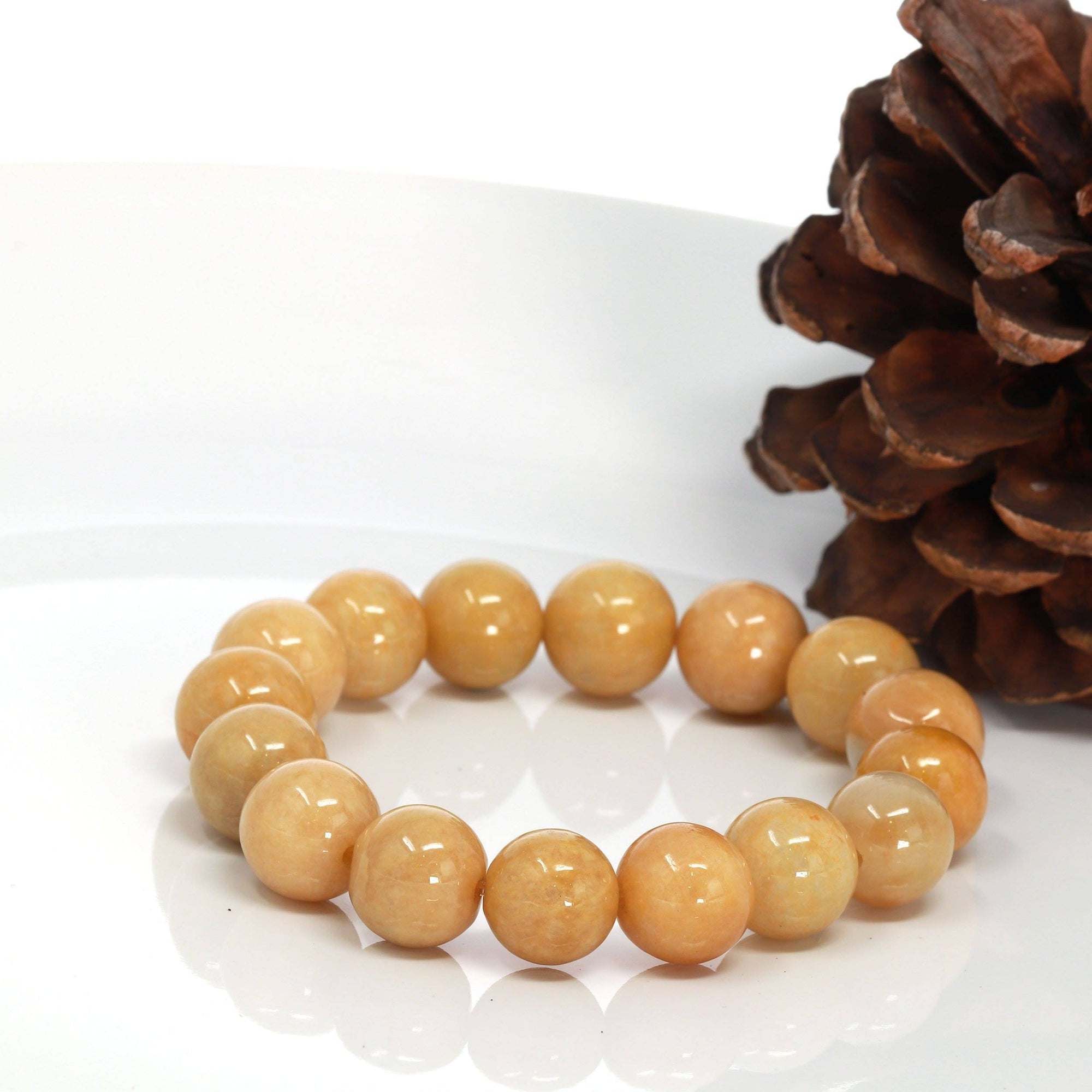 Baikalla Jewelry jade beads bracelet Genuine Jadeite Jade Round Beads Bracelet ( 13 mm ) For Men