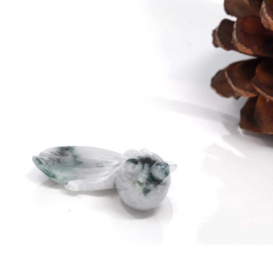 Baikalla Jewelry genuine jadeite carving Genuine Burmese Blue Green Jadeite Jade Goldfish Pendant Necklace (Collectible)