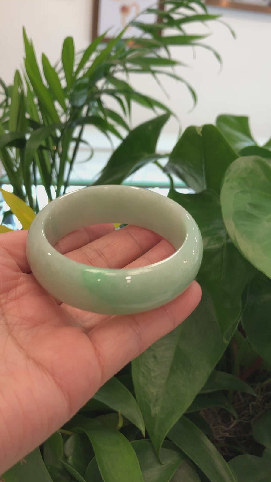 Baikalla Classic Green Natural Jadeite Jade Wider Bangle Bracelet (57.8 mm) #785