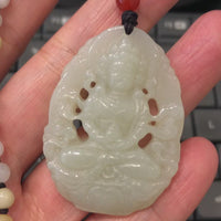 Baikalla™ "Goddess of Compassion Guan Yin" Genuine HeTian White Nephrite Jade Guanyin Carving Pendant Necklace