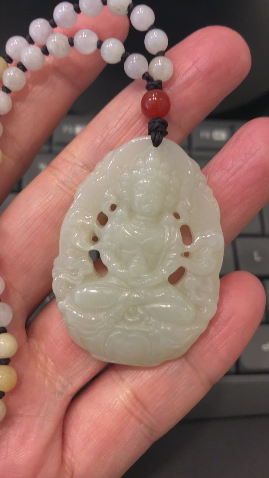 Baikalla™ "Goddess of Compassion Guan Yin" Genuine HeTian White Nephrite Jade Guanyin Carving Pendant Necklace