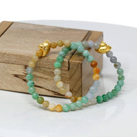 Baikalla Jewelry 24k Gold Jadeite Beads Bracelet Genuine High-quality Jade Jadeite Bracelet Bangle with 24k Yellow Gold UFO Charm Colorful  #418