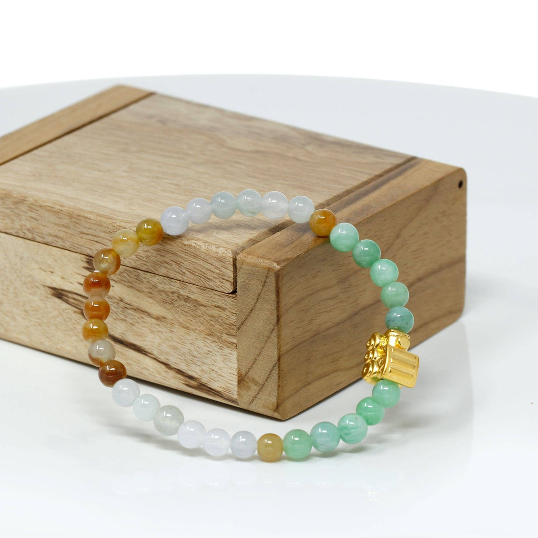 Baikalla Jewelry 24k Gold Jadeite Beads Bracelet XS 6 Inches Genuine High-quality Jade Jadeite Bracelet Bangle with 24k Yellow Gold Train Engine Charm Colorful  #423