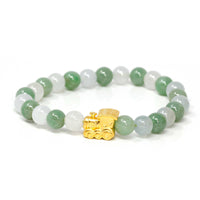 Baikalla Jewelry 24k Gold Jadeite Beads Bracelet XS 6 Inches Genuine High-quality Jade Jadeite Bracelet Bangle with 24k Yellow Gold Train Engine Charm #424
