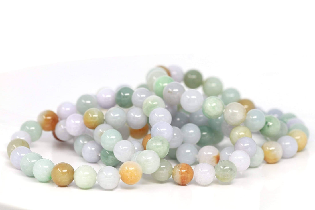 Baikalla Jewelry jade beads bracelet Genuine Jadeite Jade Round Multiple Colors Beads Bracelet (9.5 mm)